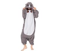 HENGRUI Unisex Animal Onesie Adult Hooded Pajamas Nightwear Halloween Cosplay Costume Loungewear for Women and Men, Grey Rhino, XL(178-187CM)