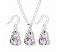 HENGSHENG Pearl Jewelry Set For Women S925 Sterling Silver/14K Gold Plated Necklace & Earrings Set Freshwater Pearl Pendant Cage Set for Wedding Anniversary Prom Birthday Gift, Sterling Silver