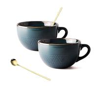 hengshukeji 700ml Large Coffee Mug 2 Set,Ceramics Coffee Cup,Tea Mugs for Office and Home,Dishwasher and Microwave Safe (Dark Green 2 Set)