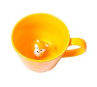 hengshukeji Cute Cow Ceramic Mug Hidden 3D Animal in Cup, Adorable Handmade Cartoon Character, Ideal Christmas and Birthday Gift for Coffee and Milk Tea Lovers, 12OZ (Fox)