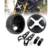 HENGTUAOTO 5-3/4 5.75" X-Style White DRL Motorcycle Headlight with Headlight Housing Bucket Mount Brackets Compatible with Shadow 750 Rebel 500 Vulcan Cafe Racer Choppers Cruiser