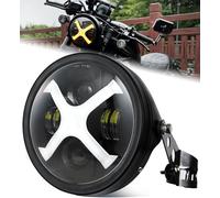 HENGTUAOTO 7inch X-Style White/Amber DRL Motorcycle Headlight with Headlight Housing Bucket Mount Brackets Compatible with CB400 CB1300 Vulcan custom XS650 Chopper Cafe Racer Bobbe