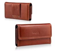 Hengwin Cell Phone Holder Men's Genuine Leather Holster, Compatible With iPhone 16 15 14 13 Pro Max/Plus, Cell Phone Case For Samsung Galaxy S25 S24 S23 S22 Ultra S25+ Cell Phone Belt Bag (Brown)