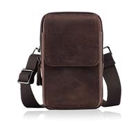 Hengwin Genuine Leather Belt Bag Shoulder Bag Phone Holder Holster for iPhone 17 15 14 13 Pro Max Belt Bag for Galaxy S25 S24 S23 S22 Ultra (Red Coffee)