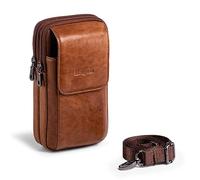Hengwin Genuine Leather Phone Holster for Belt Men, Belt Clip Wallet Case Fit for iPhone 15 14 13 12 Pro Max, Samsung Galaxy A54 A34 S23+ Belt Pouch, Travel Crossbody Cell Phone Purse Belt Bag (Brown)