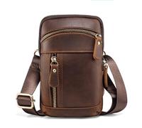 Hengwin Genuine Leather Shoulder Bag for Men - Cell Phone Crossbody Sling Handbag, Small Mini Retro Brown