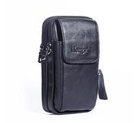 Hengwin Leather Vertical Men Cellphone Belt Loop Holster Case Belt Waist Bag Mini Travel Messager Pouch Crossbody Pack Purse Wallet with a Clip iPhone 8 Plus 7 Plus Note 8 S8 Edge Plus+Keychain-Black