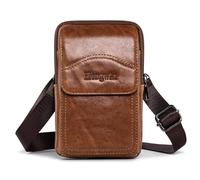 hengwin Leather Zipper Bag Retro Shoulder Bag Phone Belt Bags Phone Holster Casual Crossbody Waist Bags (Brown)