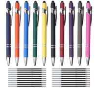 Hengxinc 10 pcs Ballpoint Pens Retractable Multipack with Stylus Tip, 2 in 1 Durable Pens with 20 pcs Refills, Ergonomic Black Ink Pens Set, Funny Pens for Work Colleagues Women Men Office Gift
