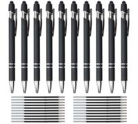Hengxinc 10 pcs Ballpoint Pens Retractable Multipack with Stylus Tip, 2 in 1 Durable Pens with 20 pcs Refills, Ergonomic Black Ink Pens Set, Funny Pens for Work Colleagues Women Men Office Gift