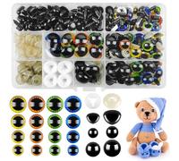 Hengxinc 120Pcs Safety Eyes and Noses for Crochet Toys, 10-19Mm Crochet Eyes with 185Pcs Washers, Glitter Safety Eyes for Toy Making, Teddy Bear Eyes and Noses for Amigurumi Crochet