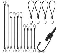 Hengxinc 14 pcs Black Bungee Cords with Hooks, 10 pcs Long Super Resistant Bungee Straps with 4 pcs Small Weatherproof Elastic Straps with Hooks for Tarpaulin Holder, Luggage, Tents, Garden Furniture