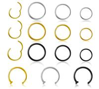 Hengxinc 15 Pcs Thin Nose Rings, 16G Septum Piercing Jewellery, 316L Stainless Steel Horseshoe Piercing, 8mm-12mm Nose Hoops, Surgical Steel Hinged Clicker Ring for Nose, Ear Helix, Lip