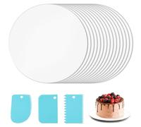 Hengxinc 15pcs White Cake Board, 8inch Sturdy Cake Drum with Cake Scrapers, 2mm Thick Round Cake Board, Reusable Cake Base Cardboard for Cakes, Cookies or Pizza, Wedding & Birthday Party
