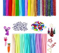 Hengxinc 300 pcs Pipe Cleaners for Craft, 27 Colours 30CM Flexible Chenille Stems for Art and Crafts with 200 Wiggle Eyes Self-adhesive and Pompoms, Glitter Pipecleaners for DIY Projects