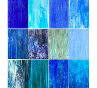 Hengyisha 12 Sheets Stained Glass Sheets Pack Mixed Blue Colors, 6"X4" Mosaic Glass Tiles for Crafts, Stained Glass Supplies Cathedral Glass for Glass Projects