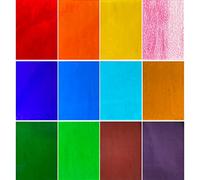 Hengyisha 12 Sheets Transparent Stained Glass Sheets, Rainbow Colors Stained Glass Supplies, 6"X4" Cathedral Glass Mosaic Glass Tiles for Crafts