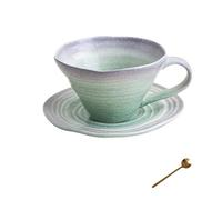 HengYuhating] 350ML Conical Ceramic Mug & Saucer Set Reactive Glaze