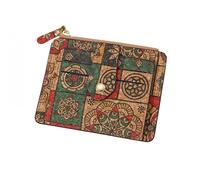 HengYuhating Portuguese Corkladies Purse for Men & Women -Ultra-Thin and Ultra-Light Zipper Coin Wallet - Natural Waterproof Cork Fabric, 10 Card Slots(4.7 * 3.5 inches) (Green Checkers)