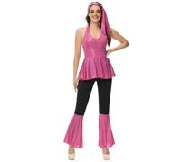 Hengzhifeng Disco Outfit Woman 70s Party Sparkly Halloween Costumes (X-Small, Pink)