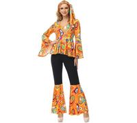 Hengzhifeng Disco Party Outfit Women 70s Halloween Hippie Costumes (Medium, Orange)