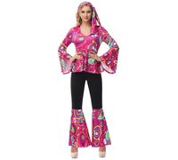 Hengzhifeng Disco Party Outfit Women 70s Halloween Hippie Costumes (Medium, Rose)
