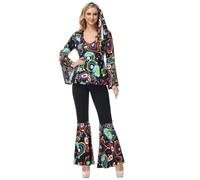 Hengzhifeng Disco Party Outfit Women 70s Halloween Hippie Costumes (X-Small, Black)