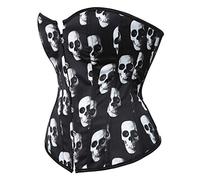 Hengzhifeng Gothic Satin Classic Bustiers Corsets Top for Women (UK 18-20,Black Skull)