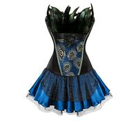 Hengzhifeng Punk Peacock Bustiers Corset with Skirt Women 3XL Black Blue