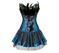 Hengzhifeng Punk Peacock Bustiers Corset with Skirt Women M Blue