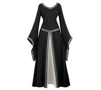 Hengzhifeng Renaissance Costume Women Medieval Dress Queen Gown Retro Role Play Dress Up (Small, black)