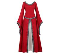 Hengzhifeng Renaissance Costume Women Medieval Dress Queen Gown Retro Role Play Dress Up (Small, Red)