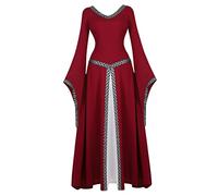 Hengzhifeng Renaissance Costume Women Medieval Fancy Dress Queen Gown Retro Role Play Dress Up (Large, Wine Red)