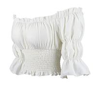 Hengzhifeng Renaissance Shirt Women Pirate Off The Shoulder Crop Top Peasant Blouse (UK 10-12,White)