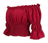 Hengzhifeng Renaissance Shirt Women Pirate Off The Shoulder Crop Top Peasant Blouse (UK 12-14,Wine Red)