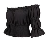 Hengzhifeng Renaissance Shirt Women Pirate Off The Shoulder Crop Top Peasant Blouse (UK 4-6,Black)