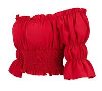 Hengzhifeng Renaissance Shirt Women Pirate Off The Shoulder Crop Top Peasant Blouse (UK 4-6,Red)