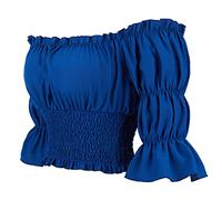Hengzhifeng Renaissance Shirt Women Pirate Off The Shoulder Crop Top Peasant Blouse (UK 8-10,Blue)