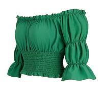 Hengzhifeng Renaissance Shirt Women Pirate Off The Shoulder Crop Top Peasant Blouse (UK 8-10,Grass Green)