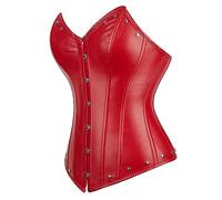 Hengzhifeng Steampunk Faux Leather Corset Bustier Top for Women (UK 20-22,Red)