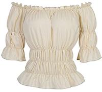 Hengzhifeng Steampunk Renaissance Blouse Women Half Sleeve Boho Off Shoulder Peasant Shirt (UK 8-10,Beige)
