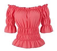 Hengzhifeng Steampunk Renaissance Blouse Women Half Sleeve Boho Off Shoulder Peasant Shirt (UK 8-10,Pink)
