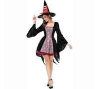 Hengzhifeng Witch Costume for Women Short Sorceress Classic Dress Cosplay Halloween (Large, red)