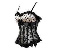 Hengzhifeng Women Gothic Polka Dot Lace Up Boned Dancing Corsets Bustiers Top (UK 4-6,Beige)