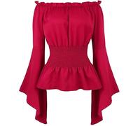 Hengzhifeng Women Renaissance Blouse Off Shoulder Shirt S Wine Red
