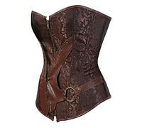 Hengzhifeng Women Steampunk Faux Leather Party Night Corsets L Brown