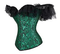 Hengzhifeng Womens Renaissance Off the Shoulder Corset Bustier Top (UK 10-12,Black Green)