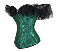 Hengzhifeng Womens Renaissance Off the Shoulder Corset Bustier Top (UK 6-8,Black Green)