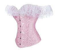 Hengzhifeng Womens Romantic Goth Off the Shoulder Corset Bustier Top (UK 6-8,Pink)
