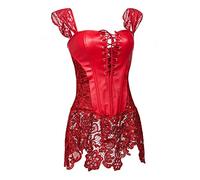 Hengzhifeng Women's Steampunk Faux Leather Party Lace Bustiers Corsets (UK 20-22,Red)